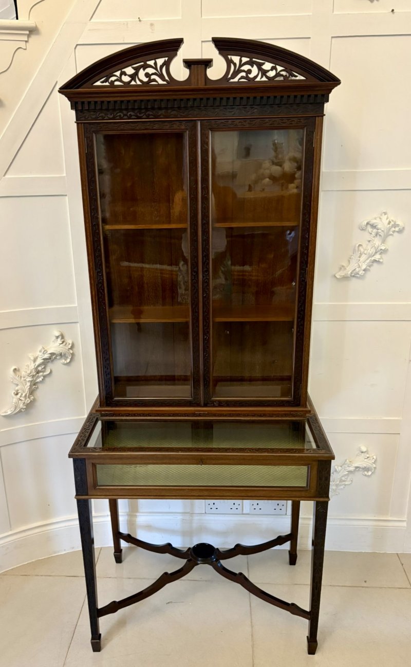 Antique Victorian Quality Carved Mahogany Bijouterie Display Cabinet